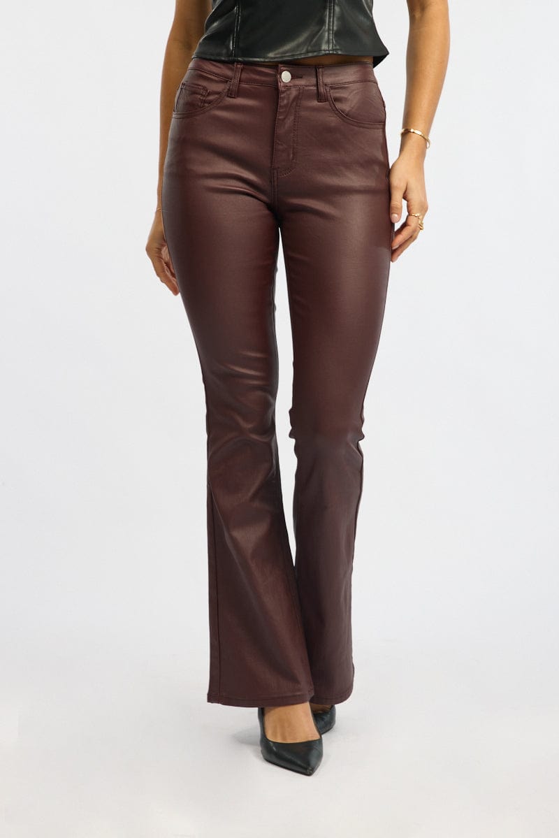 Red Flare Jeans High Rise Wet Look