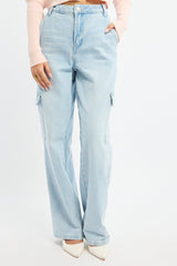 Denim Cargo Jeans Mid Rise