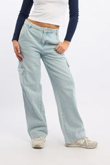 Denim Cargo Jeans Mid Rise