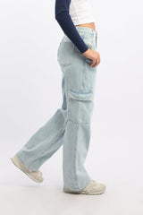 Denim Cargo Jeans Mid Rise