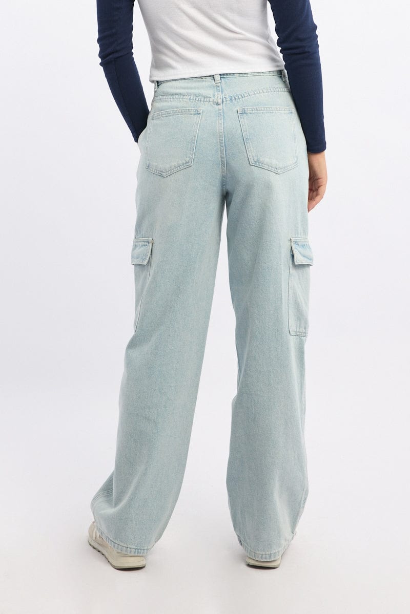 Denim Cargo Jeans Mid Rise