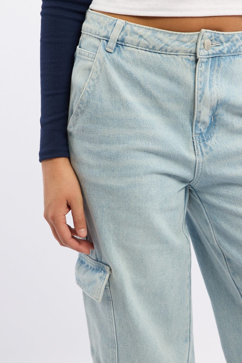 Denim Cargo Jeans Mid Rise