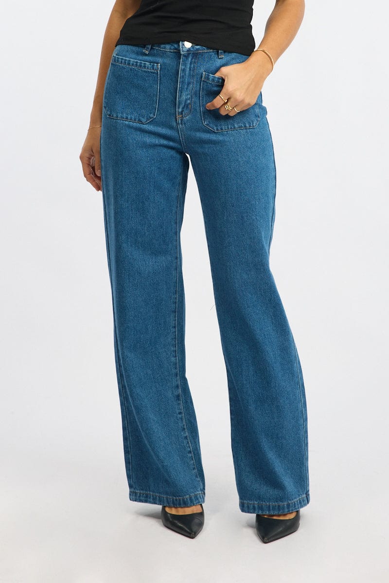 Denim Wide Leg Jeans High Rise