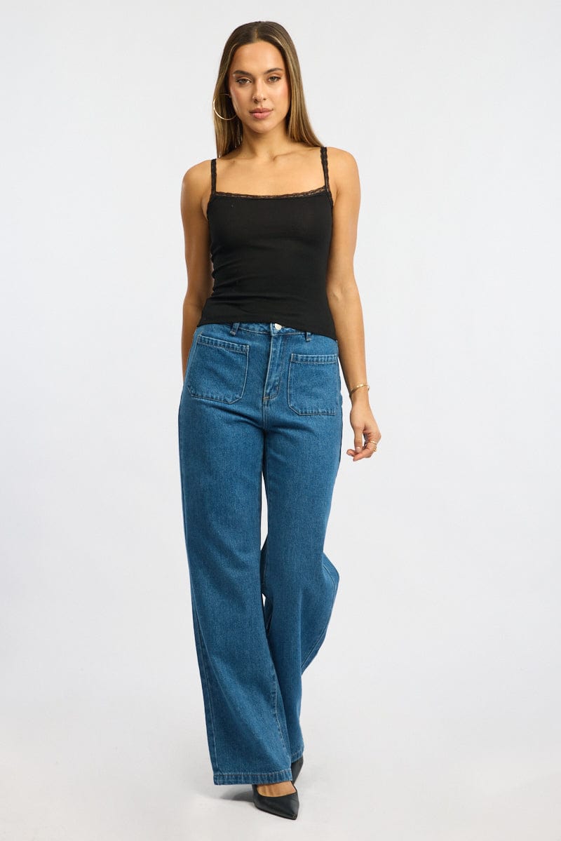 Denim Wide Leg Jeans High Rise