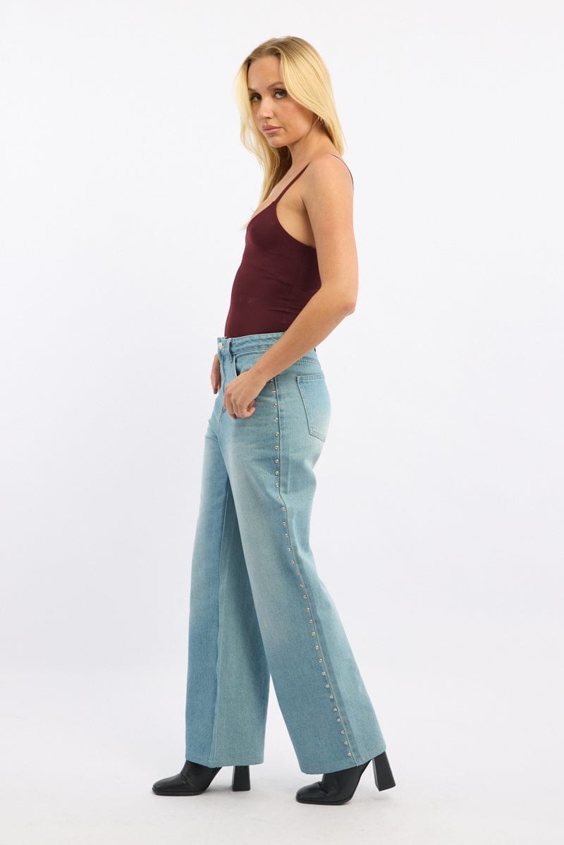 Denim Grommet Low Rise Baggy Jeans
