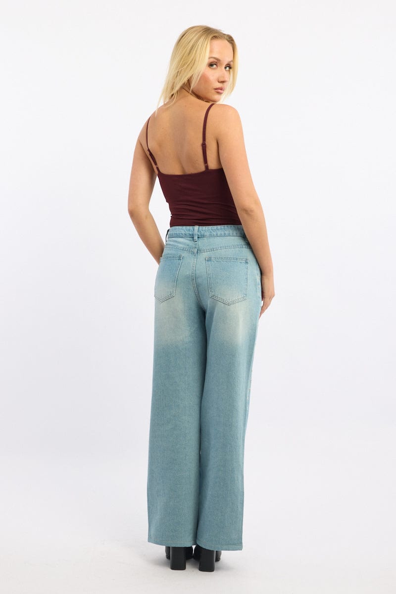 Denim Grommet Low Rise Baggy Jeans