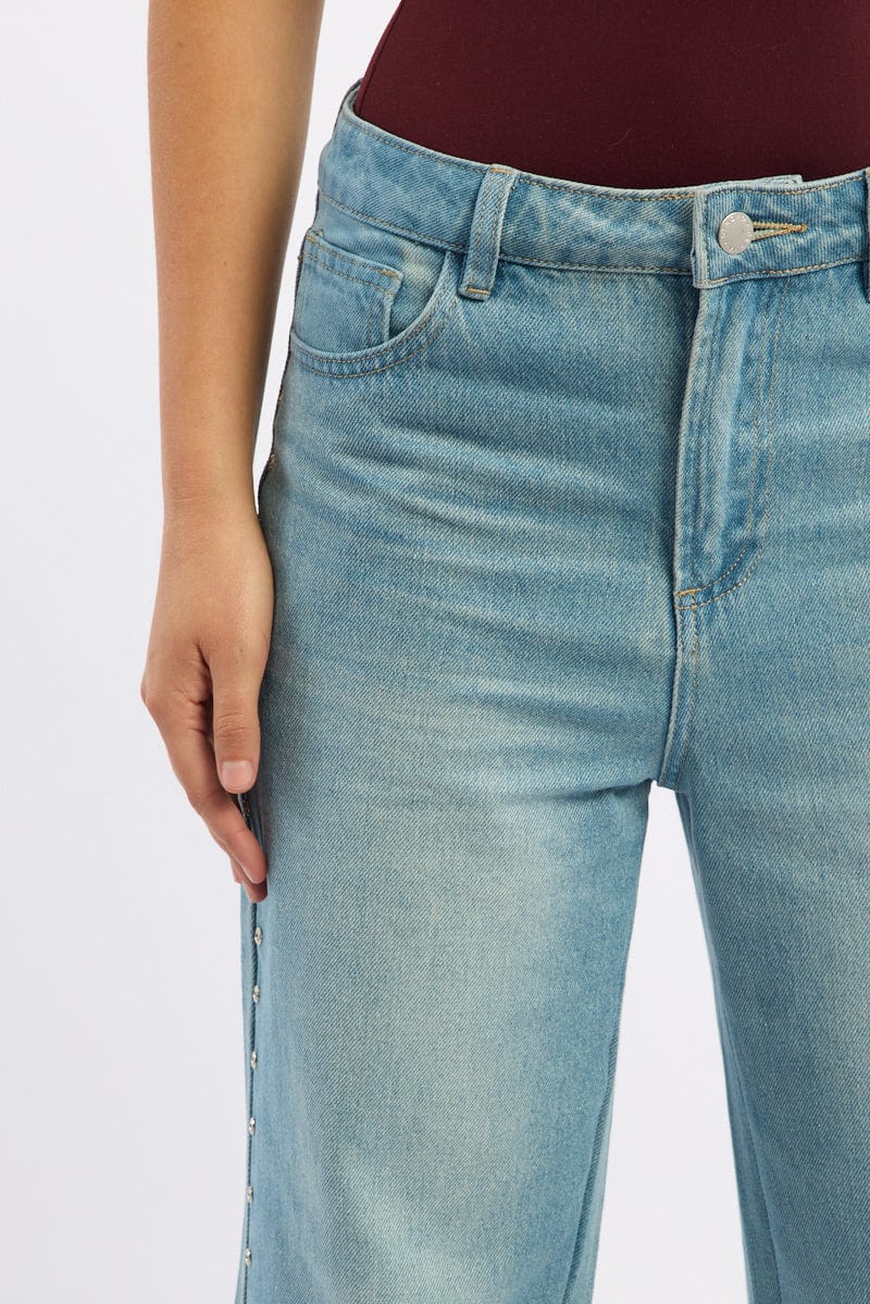Denim Grommet Low Rise Baggy Jeans