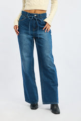 Denim Baggy Jeans Low Rise Belted
