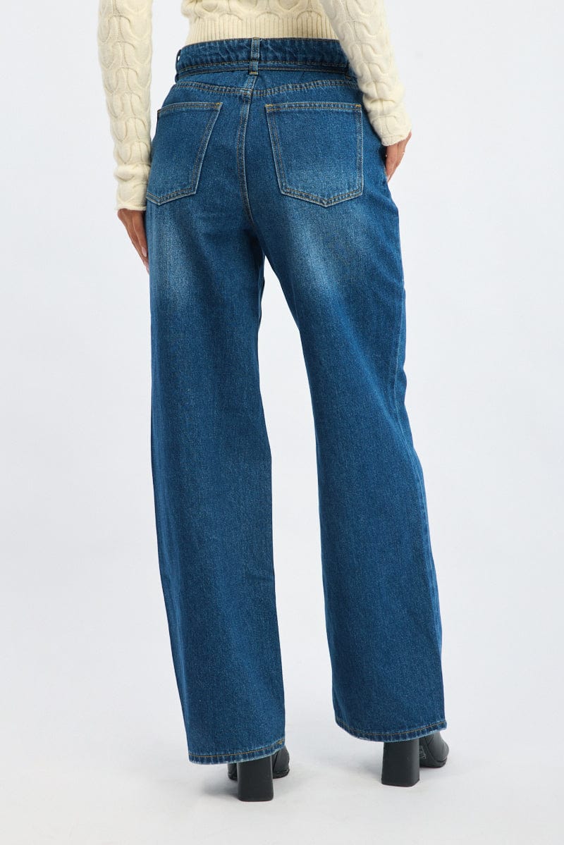 Denim Baggy Jeans Low Rise Belted
