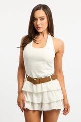 White Frilled Playsuit Halter Neck