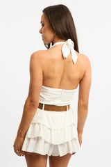 White Frilled Playsuit Halter Neck