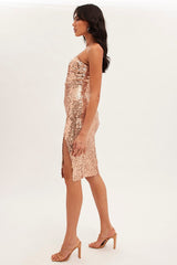 Metallic Sequin Midi Dress Bandeau With Split