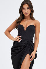 Black Draped Dress Bandeau Midi