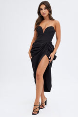 Black Draped Dress Bandeau Midi