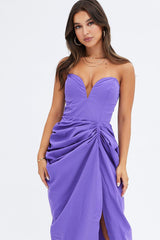 Purple Draped Dress Bandeau Midi