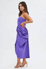 Purple Draped Dress Bandeau Midi