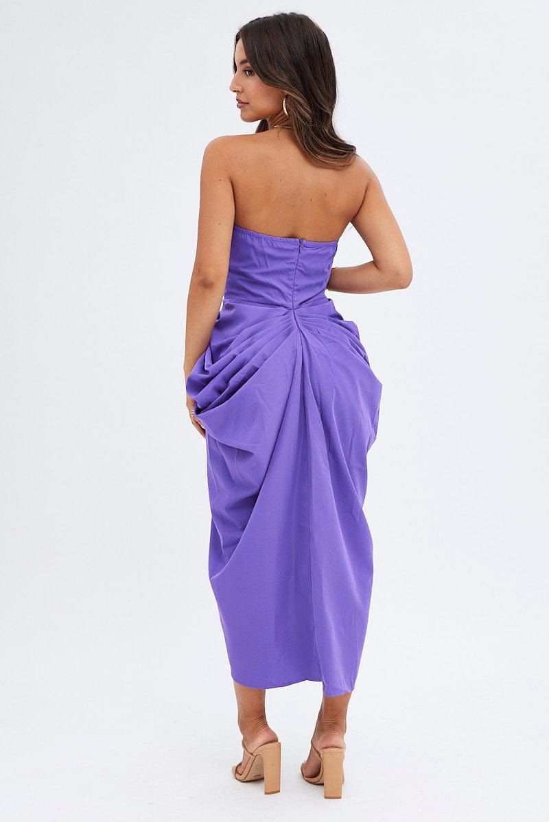 Purple Draped Dress Bandeau Midi