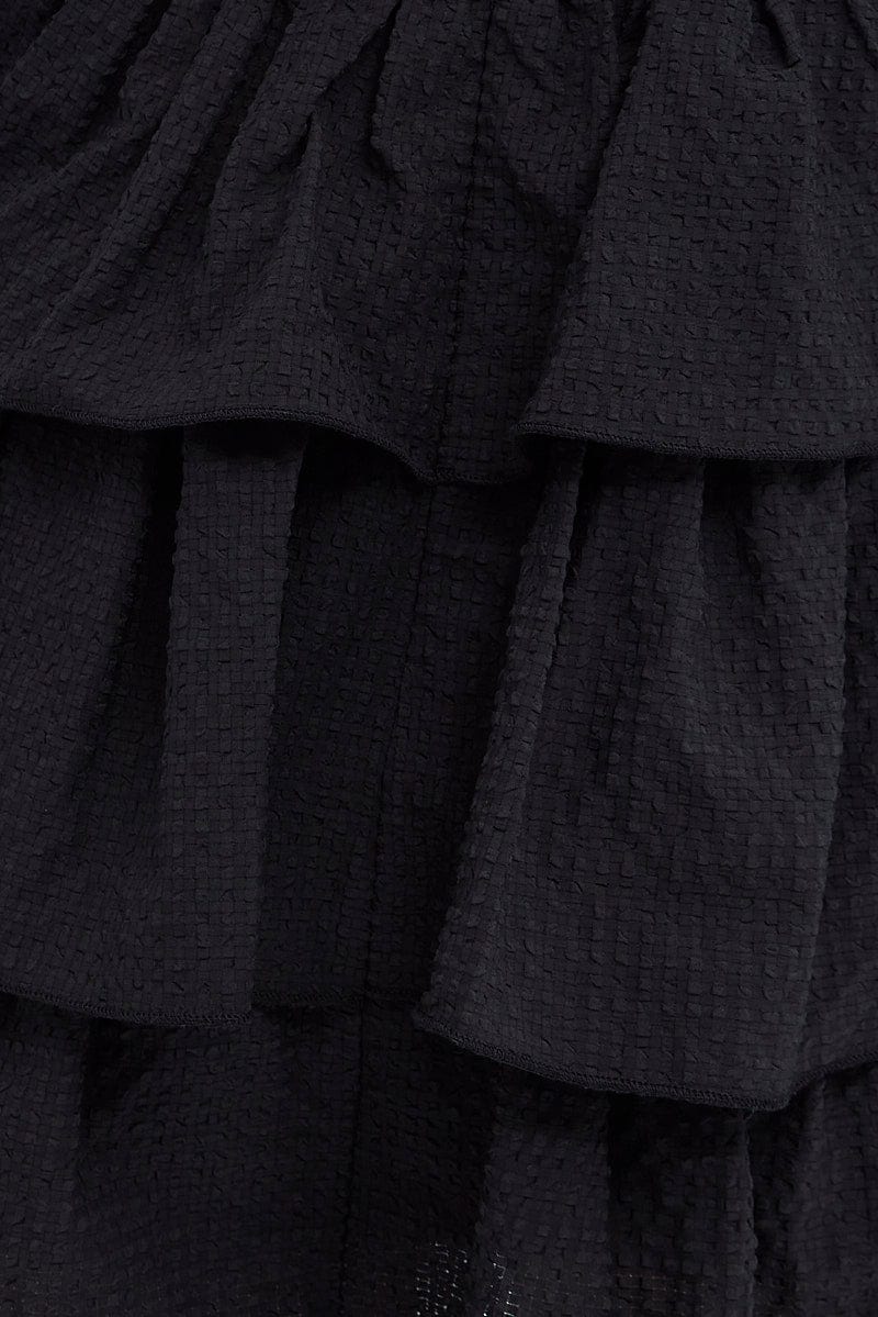 Black Corset Dress Puff Sleeve Tiered Bustier Dress