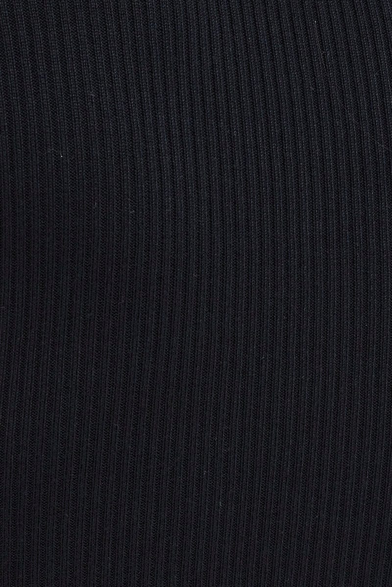 Black Midi Dress Long Sleeve Keyhole Bodycon Rib Knit