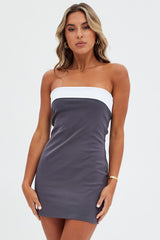 Grey Bandeau Dress Sleeveless Strapless Mini Jersey