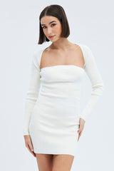 White Dress & Shrug Set Long Sleeve Strapless Mini Knit