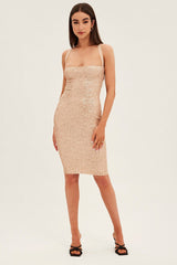 Beige Sequin Bodycon Party Dress
