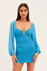 Blue Long Sleeve Bodycon Mini Dress