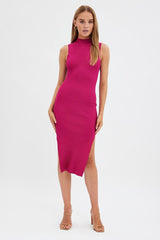 Pink Midi Dress High Neck Knit