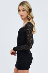 Black Bodycon Dress Long Sleeve Mesh Lace