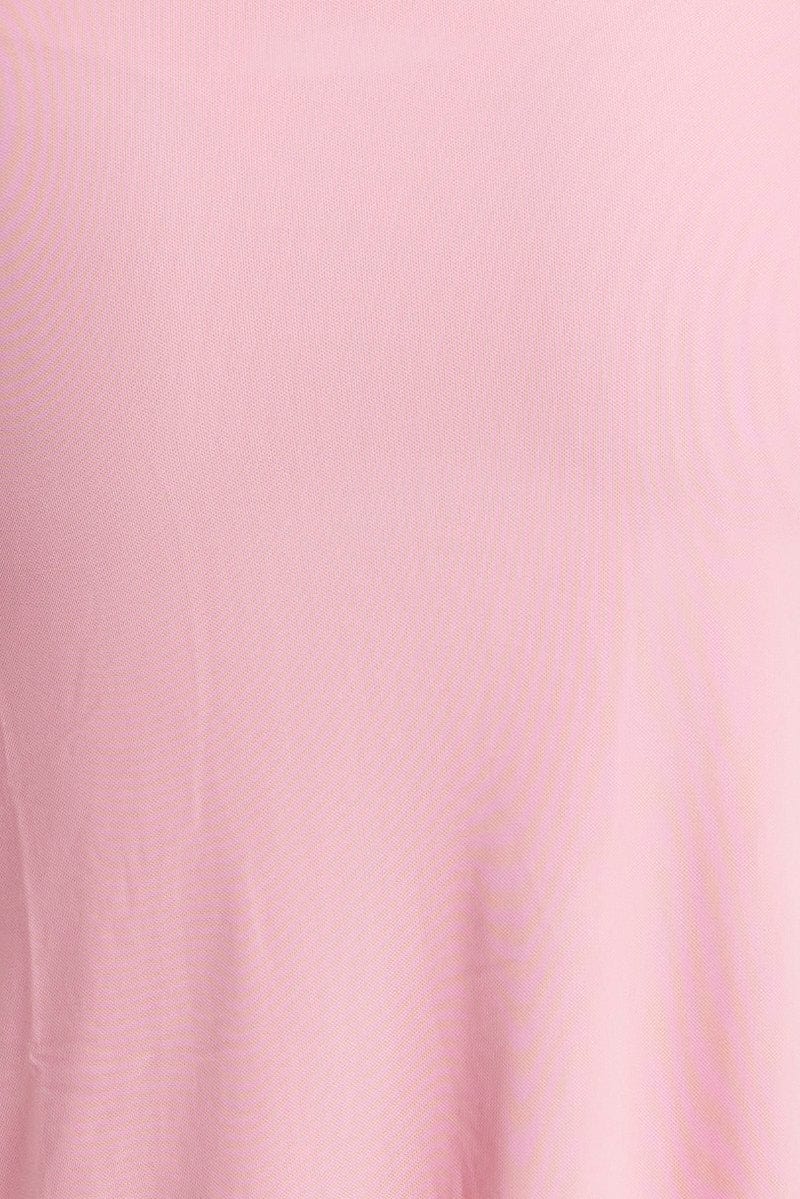 Pink Bodycon Dress Sleeveless Ruffle Mesh