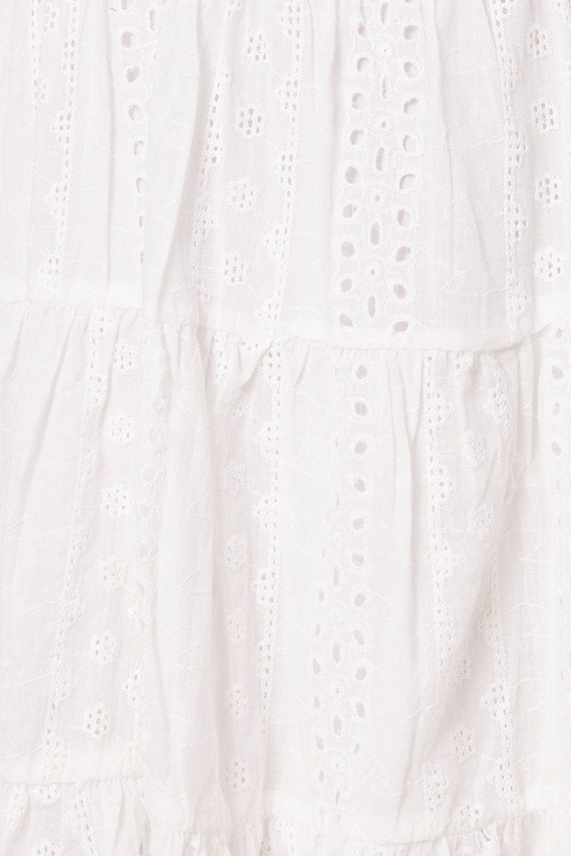 White Fit and Flare Dress Sleeveless Broidery