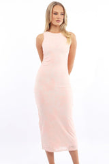 Pink Bodycon Dress Round Neck Sleeveless Burnout
