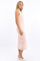 Pink Bodycon Dress Round Neck Sleeveless Burnout