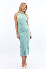 Green Bodycon Dress Round Neck Sleeveless Burnout