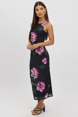 Black Floral Bodycon Dress Sleeveless