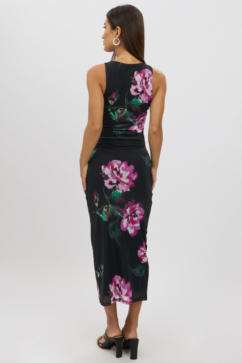 Black Floral Bodycon Dress Sleeveless