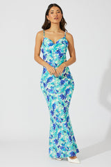 Green Floral Maxi Dress Slip Cami Watercolour Print