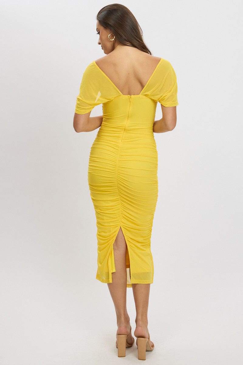 Yellow Bodycon Dress Mesh