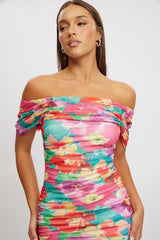 Multi Floral Bodycon Dress Mesh