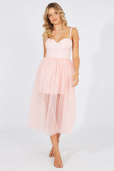 Pink Midi Dress Tulle Corset Detail Occasion Dress