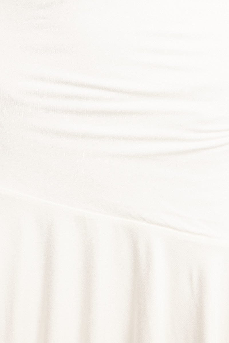 White Flare Sleeve Plunge V Neck Dress