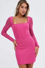 Pink Bodycon Dress Corset Detail Mini