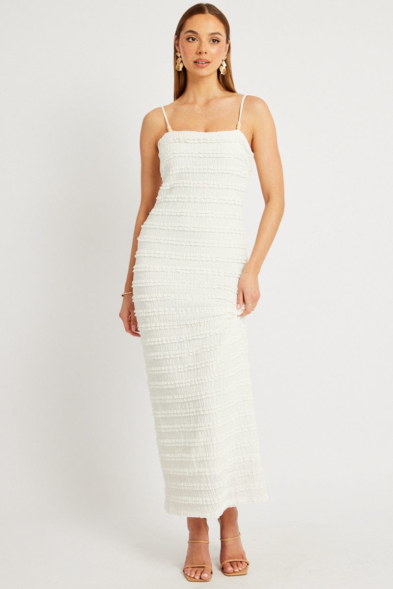 White Bodycon Dress Textured Midi