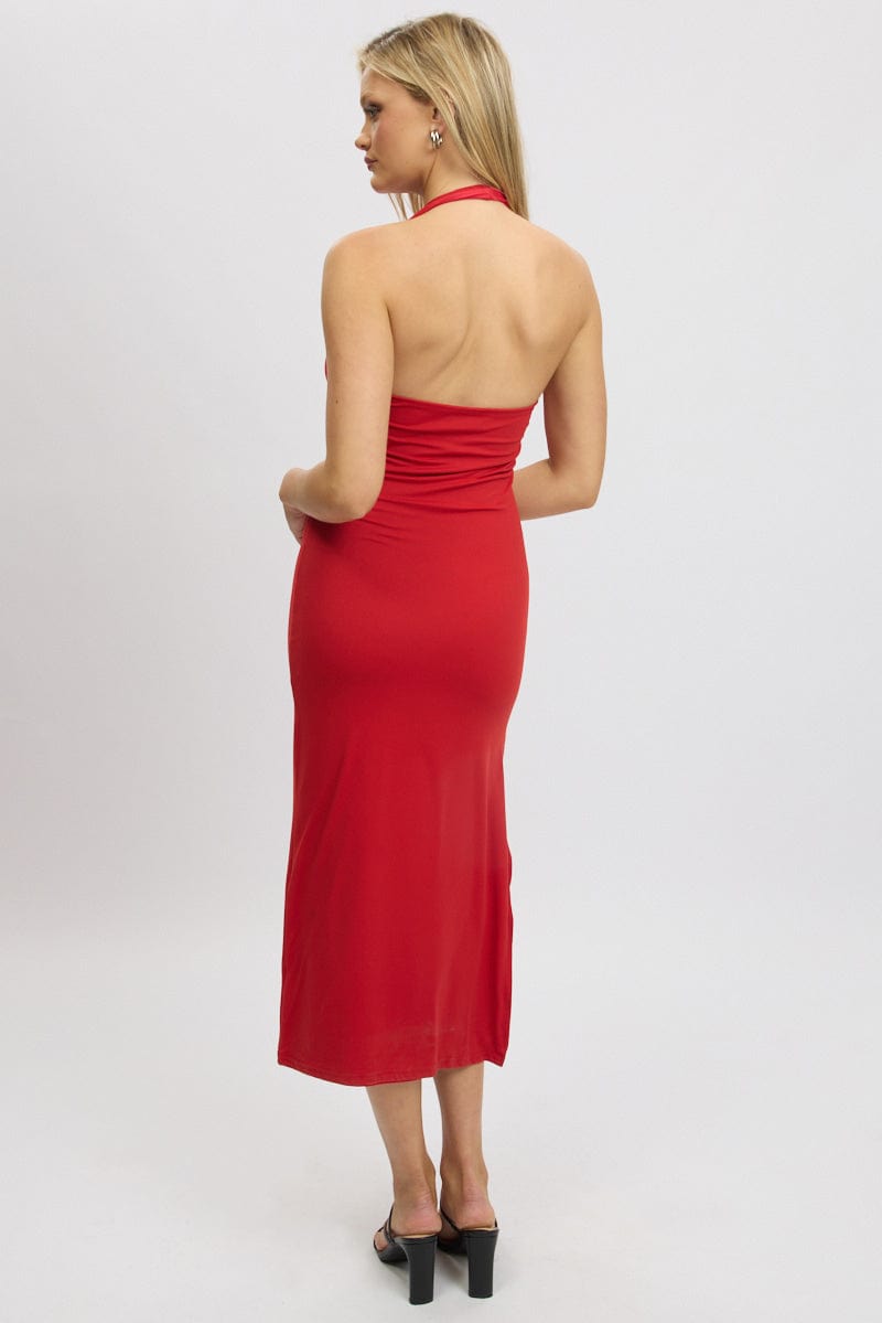 Red Bodycon Dress Halter Neck