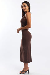 Brown Bodycon Dress Halter Neck