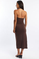 Brown Bodycon Dress Halter Neck