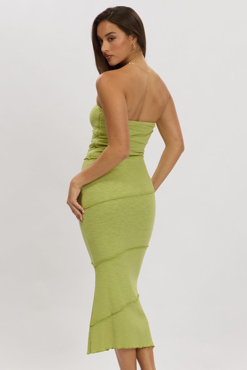 Green Bodycon Dress Midi Strapless