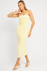 Yellow Bodycon Dress Maxi Ribbon Trim