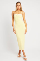 Yellow Bodycon Dress Maxi Ribbon Trim