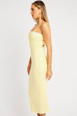 Yellow Bodycon Dress Maxi Ribbon Trim